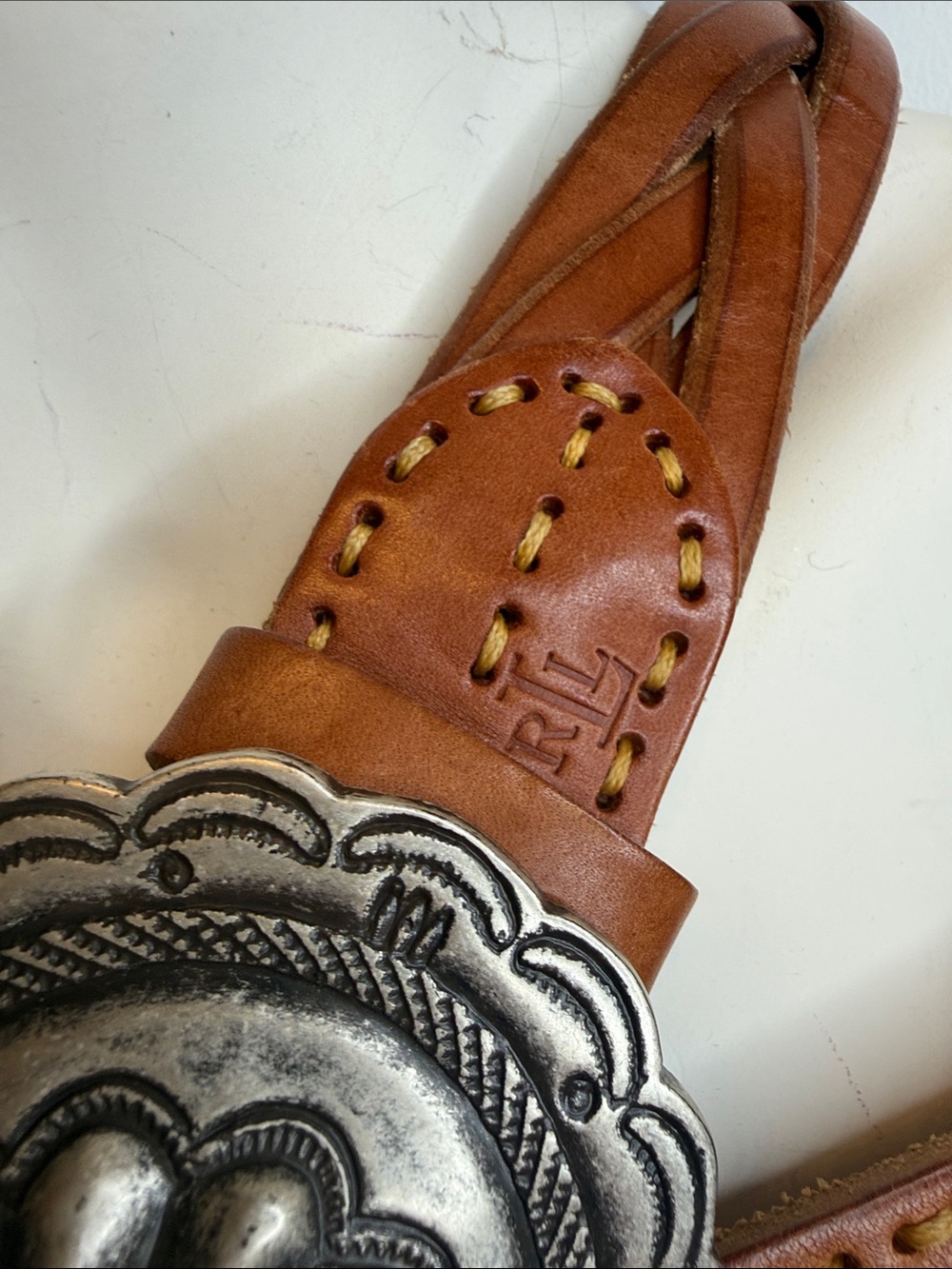 Vintage Ralph Lauren Concho Leather Belt Size S Brown Braided Leather Western - Picture 2 of 11
